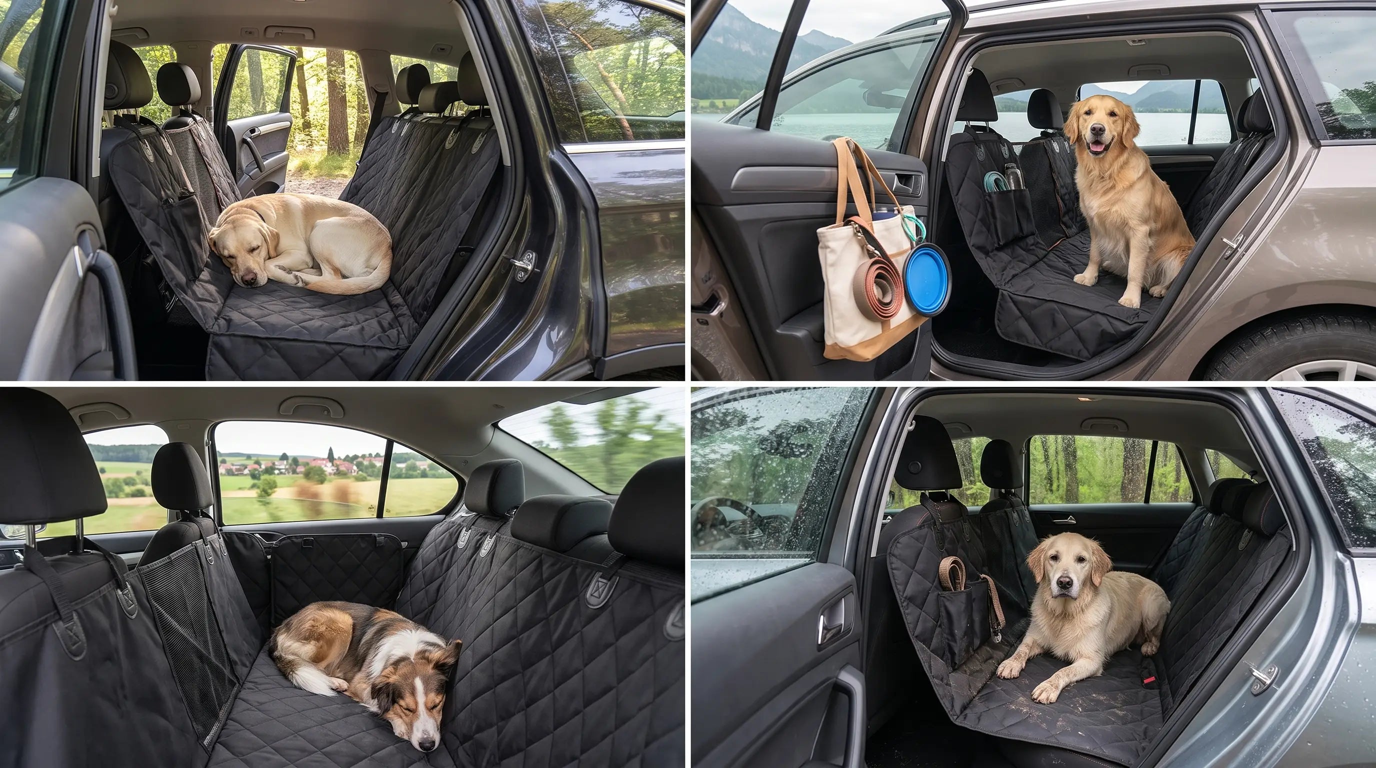 Fellivo Rücksitz-Erweiterung auf einer längeren Autofahrt mit Hund
