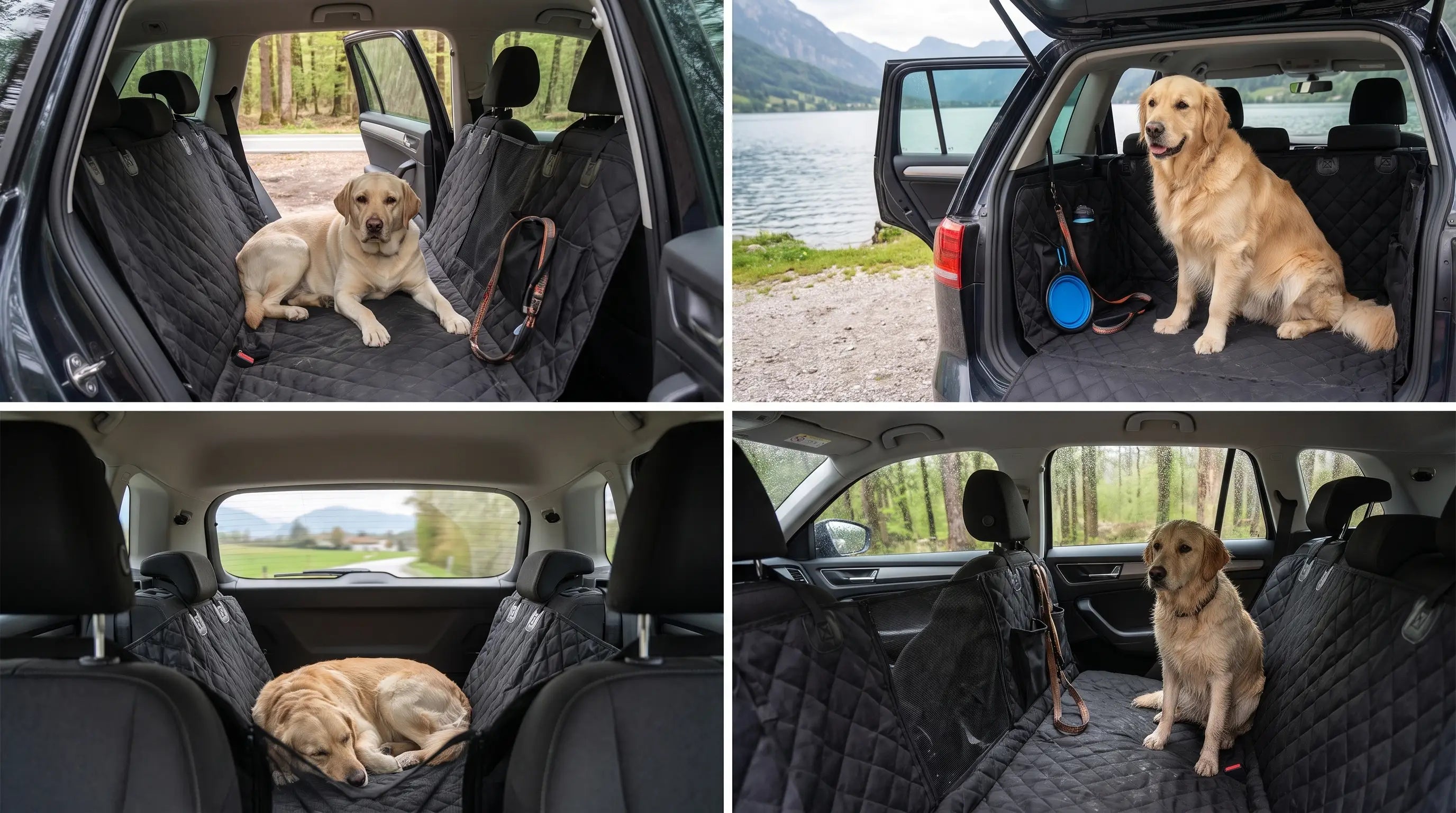 Hund mit Fellivo Rücksitzschutz bei einem Wochenendausflug