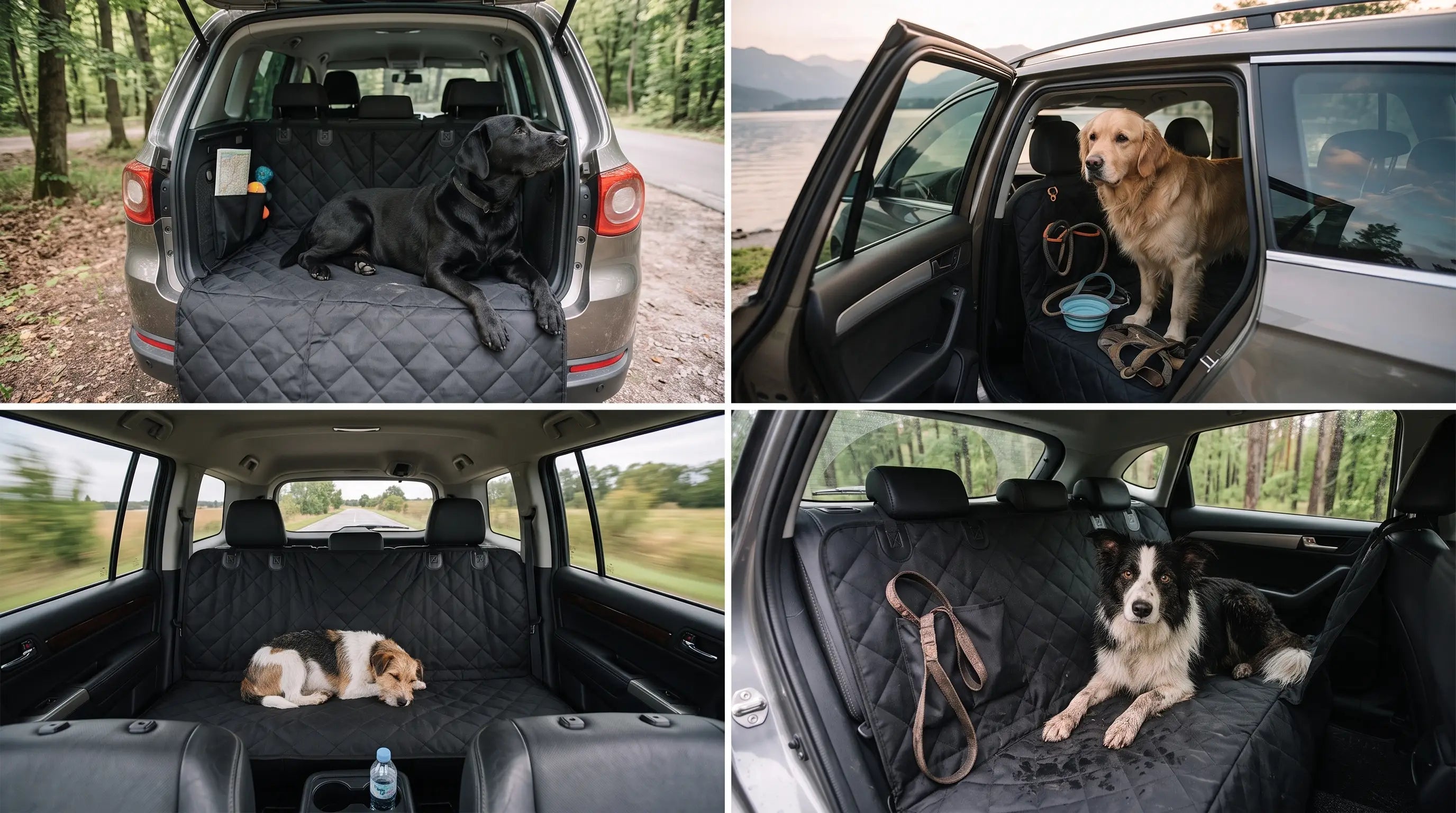 Hund auf der Fellivo Rücksitz-Erweiterung im Auto